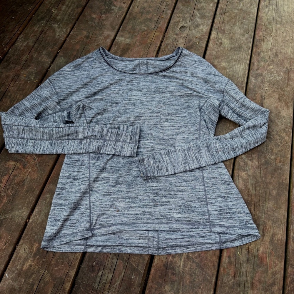 Lululemon Grey Space Dye Long Sleeve Running Workout Top Heathered Grey